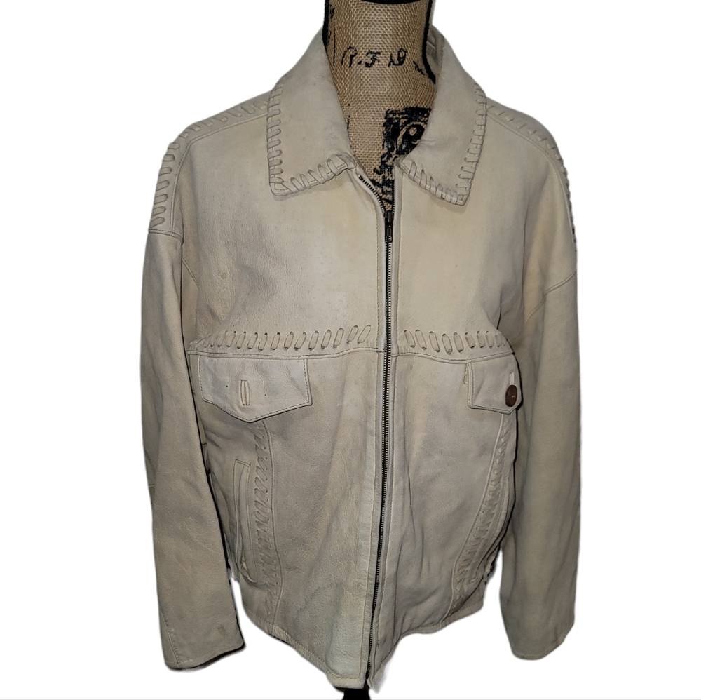 Georgetown Leather Vtg 70s Design Western Zip Jacket Coat Men MEDIUM Wildwest
